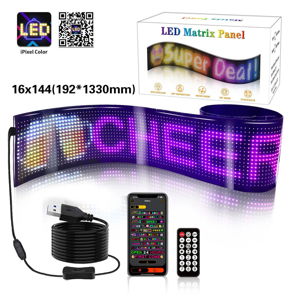 LED Car Sign Flexible LED Matrix Panel 5V USB LED Light Signs for Car Bluetooth Smart APP RGB Scrolling Display Message Board