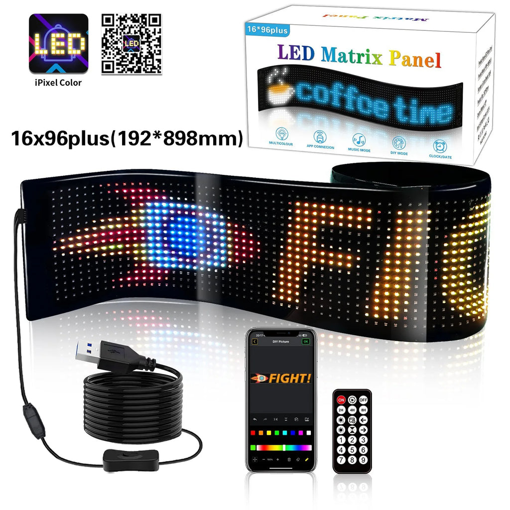 LED Car Sign Flexible LED Matrix Panel 5V USB LED Light Signs for Car Bluetooth Smart APP RGB Scrolling Display Message Board