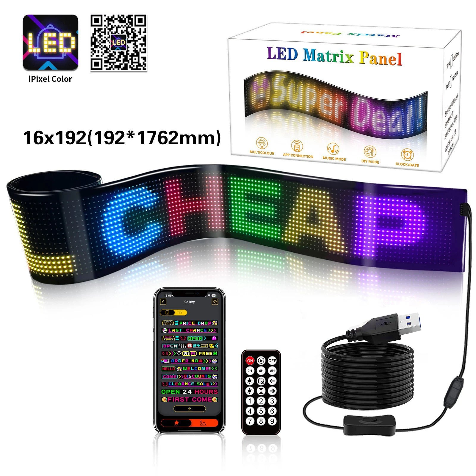 LED Car Sign Flexible LED Matrix Panel 5V USB LED Light Signs for Car Bluetooth Smart APP RGB Scrolling Display Message Board