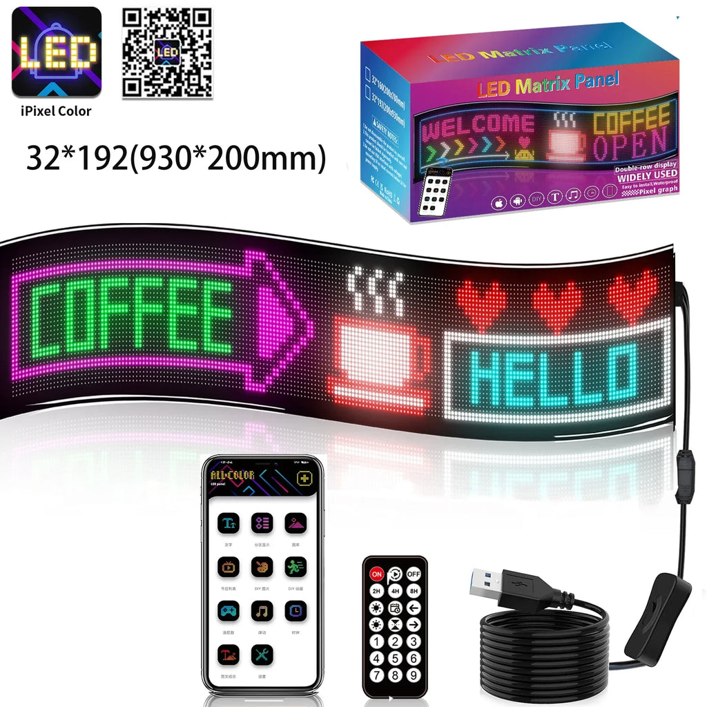 LED Car Sign Flexible LED Matrix Panel 5V USB LED Light Signs for Car Bluetooth Smart APP RGB Scrolling Display Message Board