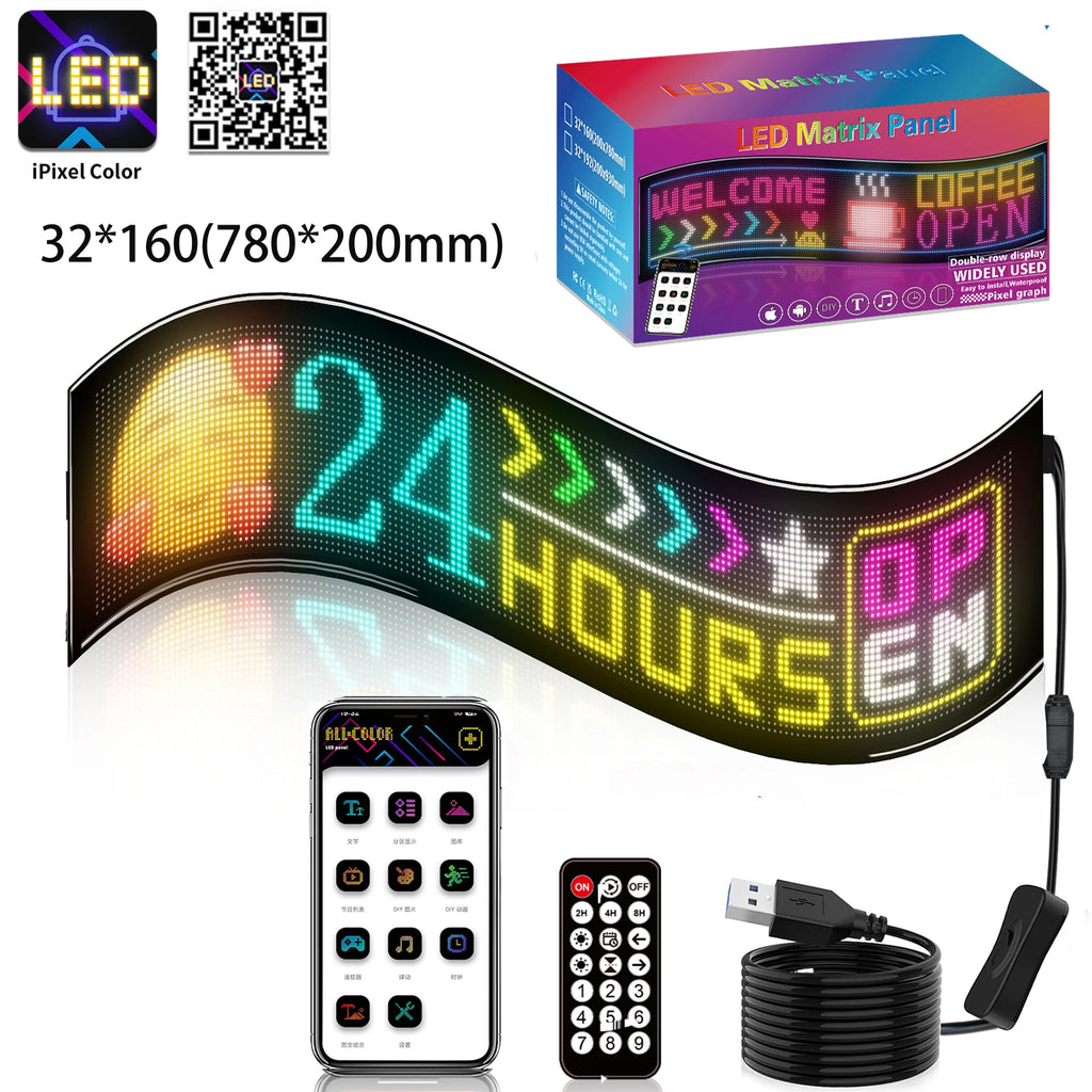 LED Car Sign Flexible LED Matrix Panel 5V USB LED Light Signs for Car Bluetooth Smart APP RGB Scrolling Display Message Board