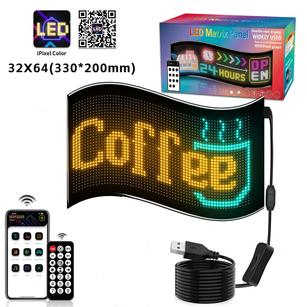 LED Car Sign Flexible LED Matrix Panel 5V USB LED Light Signs for Car Bluetooth Smart APP RGB Scrolling Display Message Board