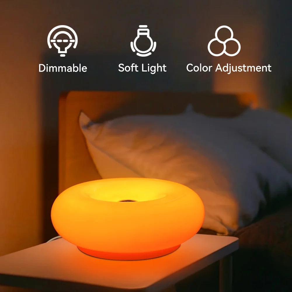 US Patented Retro-Modern Donut Lamp, Creative Orange RGB Ambient Light, Mid Century Modern Wall & Table Lamp for Living Room Decor