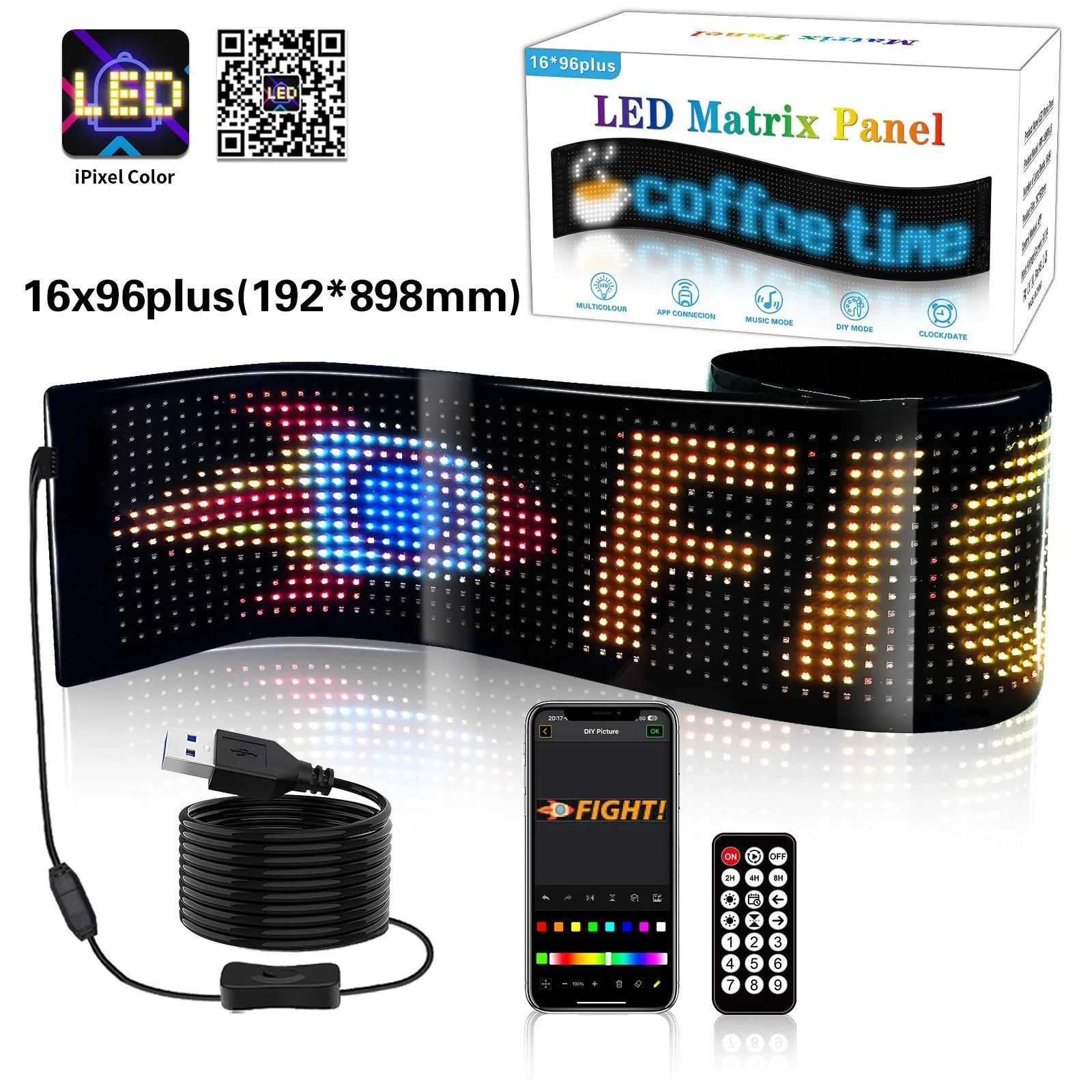 LED Car Sign Flexible LED Matrix Panel 5V USB LED Light Signs for Car Bluetooth Smart APP RGB Scrolling Display Message Board