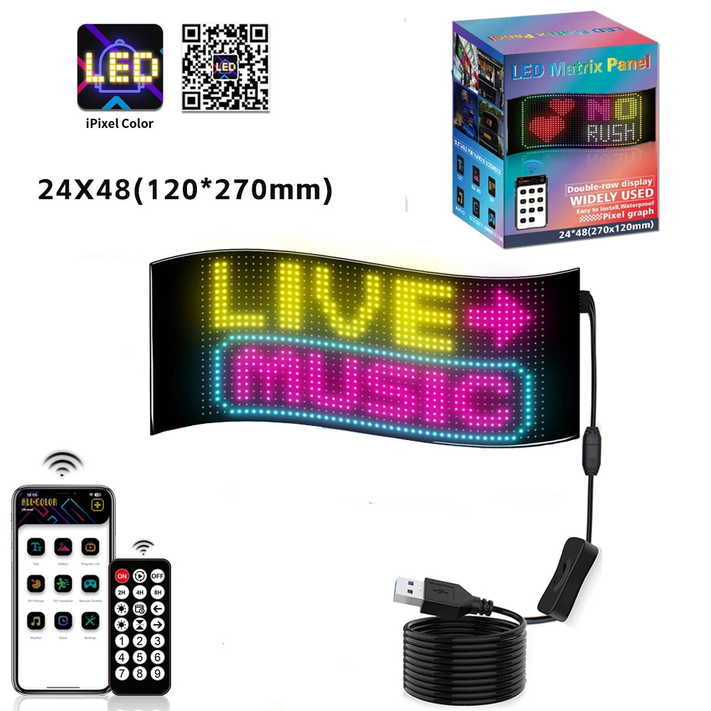 LED Car Sign Flexible LED Matrix Panel 5V USB LED Light Signs for Car Bluetooth Smart APP RGB Scrolling Display Message Board