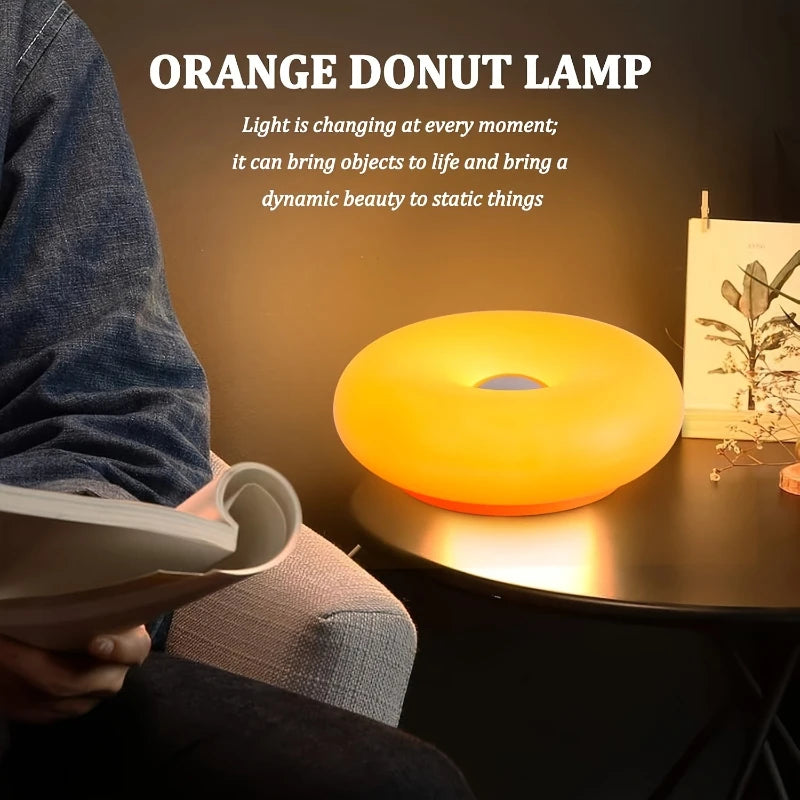 US Patented Retro-Modern Donut Lamp, Creative Orange RGB Ambient Light, Mid Century Modern Wall & Table Lamp for Living Room Decor