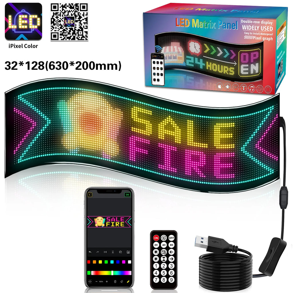 LED Car Sign Flexible LED Matrix Panel 5V USB LED Light Signs for Car Bluetooth Smart APP RGB Scrolling Display Message Board