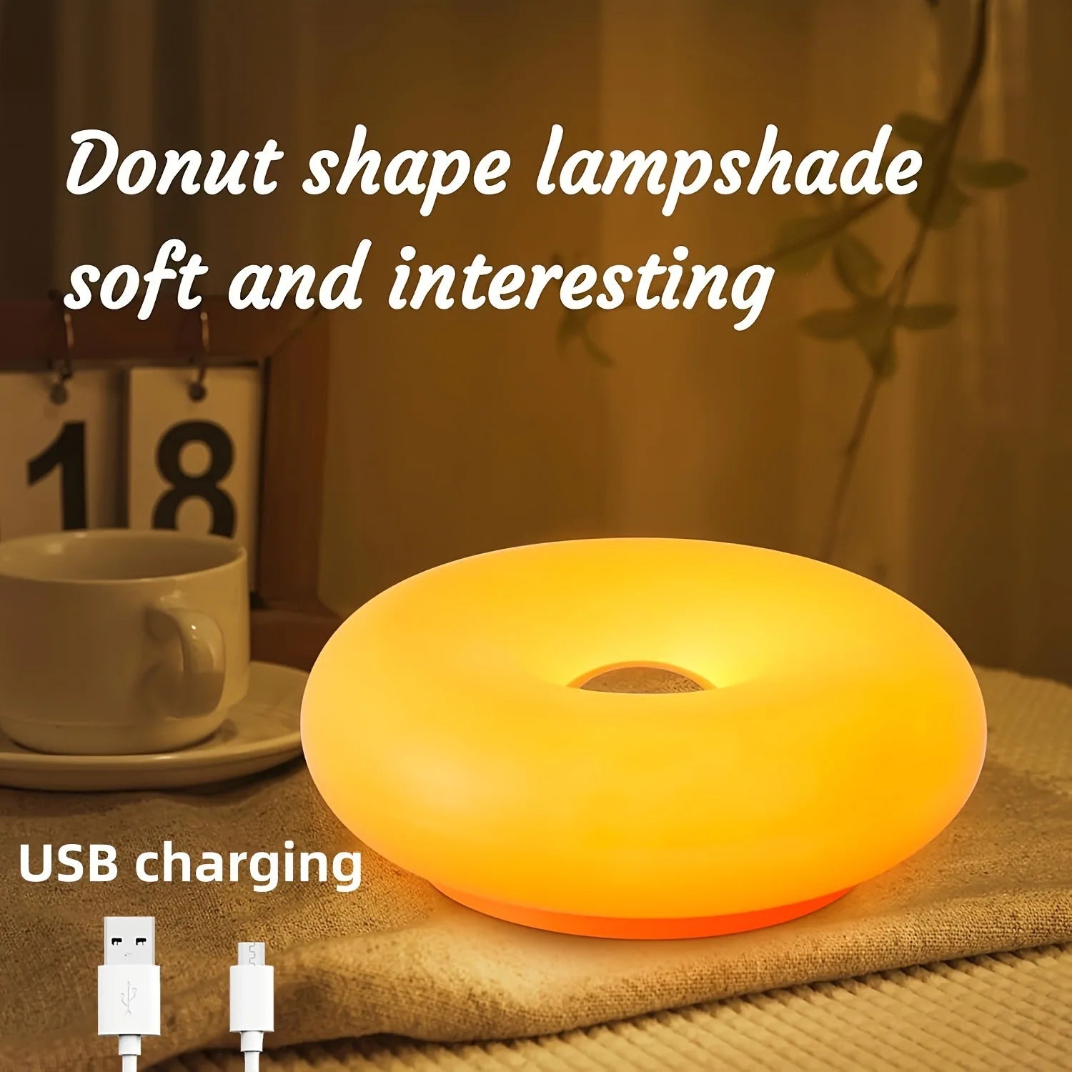 US Patented Retro-Modern Donut Lamp, Creative Orange RGB Ambient Light, Mid Century Modern Wall & Table Lamp for Living Room Decor